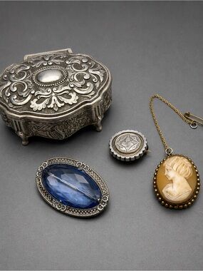 Antique Victorian Casket of Brooches